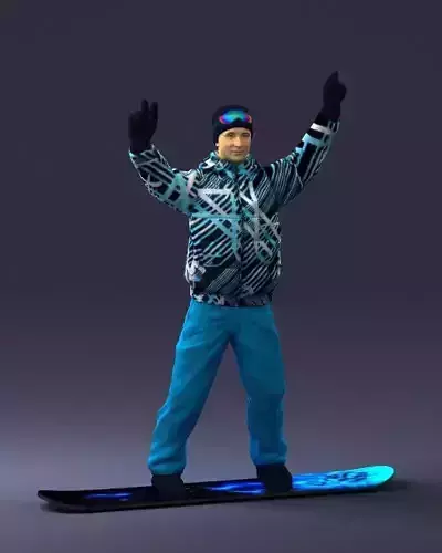 Man in a bright suit on a snowboard 0300
