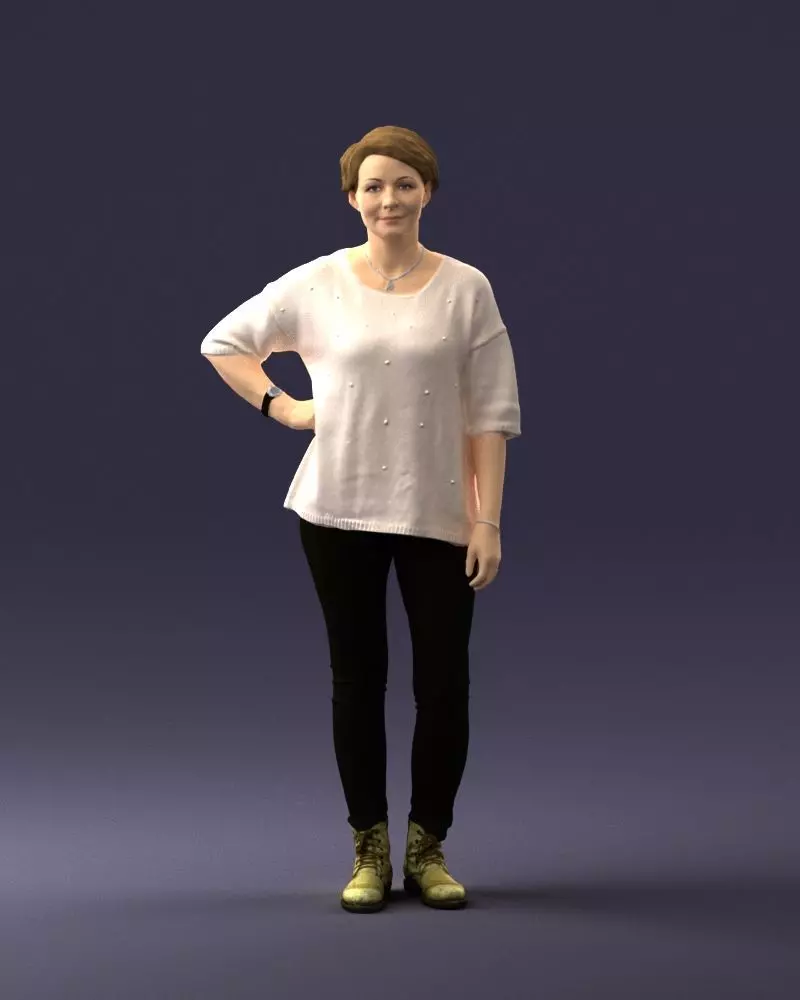000372 Woman in Loose Light Top and Black Trousers Hand on Hip 3D print model