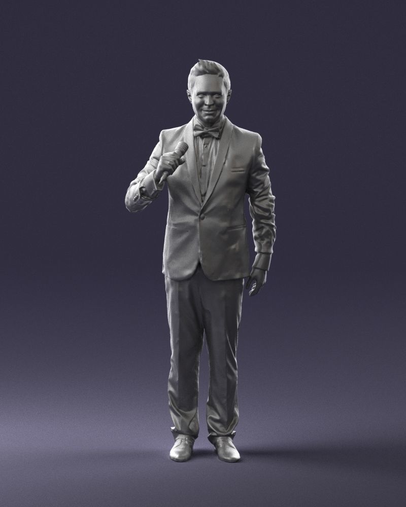 Man with a microphone in a suit 0316 3D Print Ready 3D print model_1