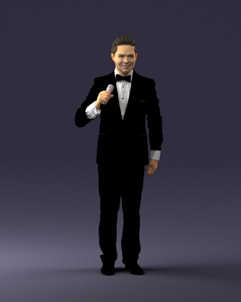 Man with a microphone in a suit 0316 3D Print Ready 3D print model_3