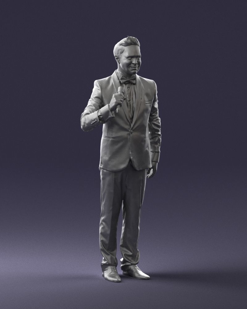 Man with a microphone in a suit 0316 3D Print Ready 3D print model_7
