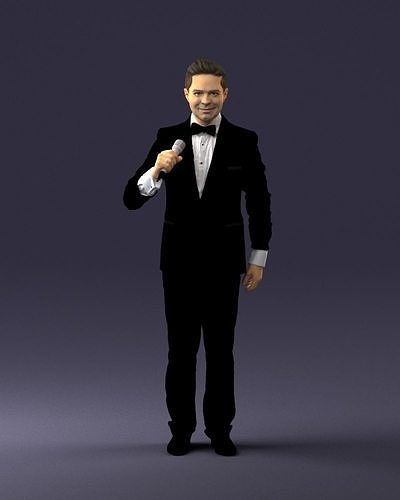 Man with a microphone in a suit 0316 3D Print Ready 3D print model