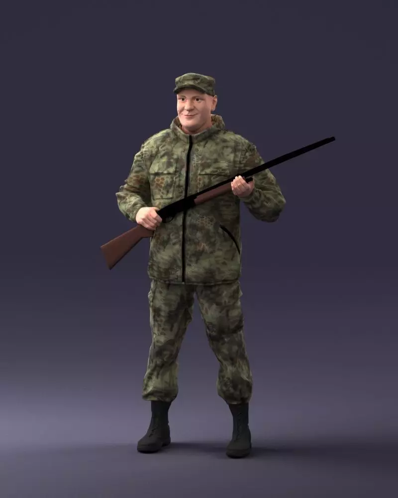 000255 Hunter in Camouflage with Rifle 0226 3dp 3D print model_0