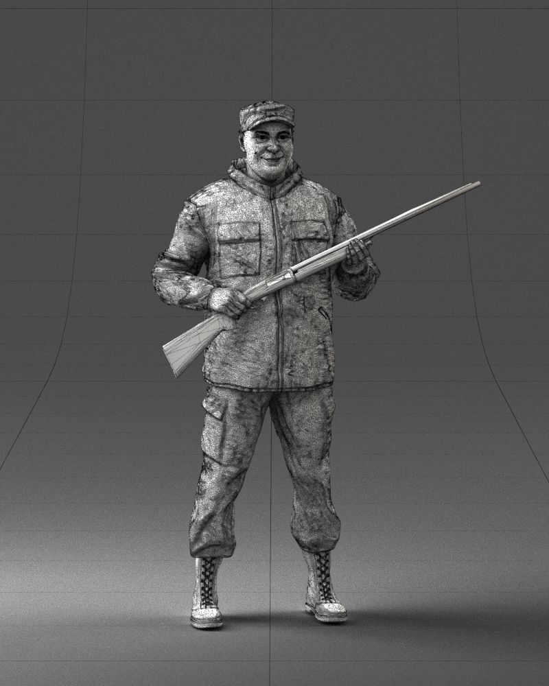 000255 Hunter in Camouflage with Rifle 0226 3dp 3D print model_6