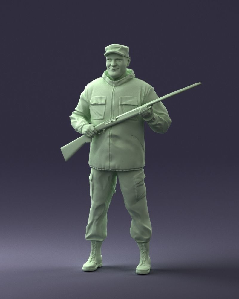000255 Hunter in Camouflage with Rifle 0226 3dp 3D print model_2