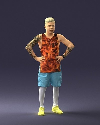 Tattooed blond man in a fiery tank top 0346 3D Print Ready 3D print model
