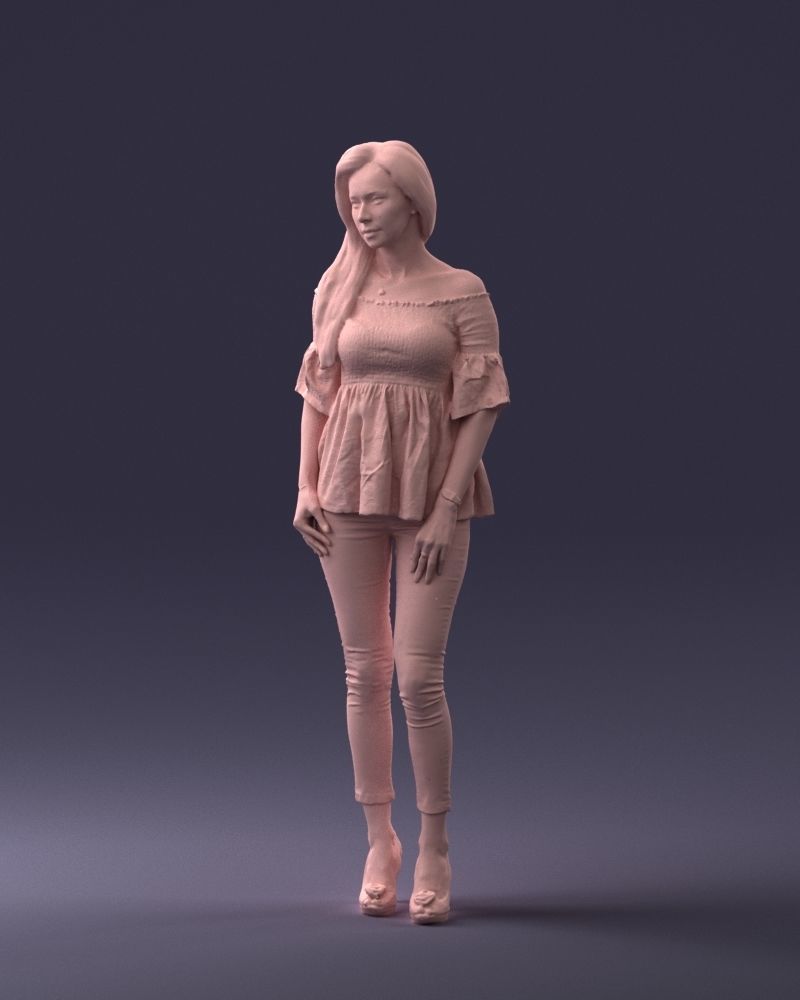 000270 Young Woman in Blouse and Heels 0613 3dp 3D print model_2
