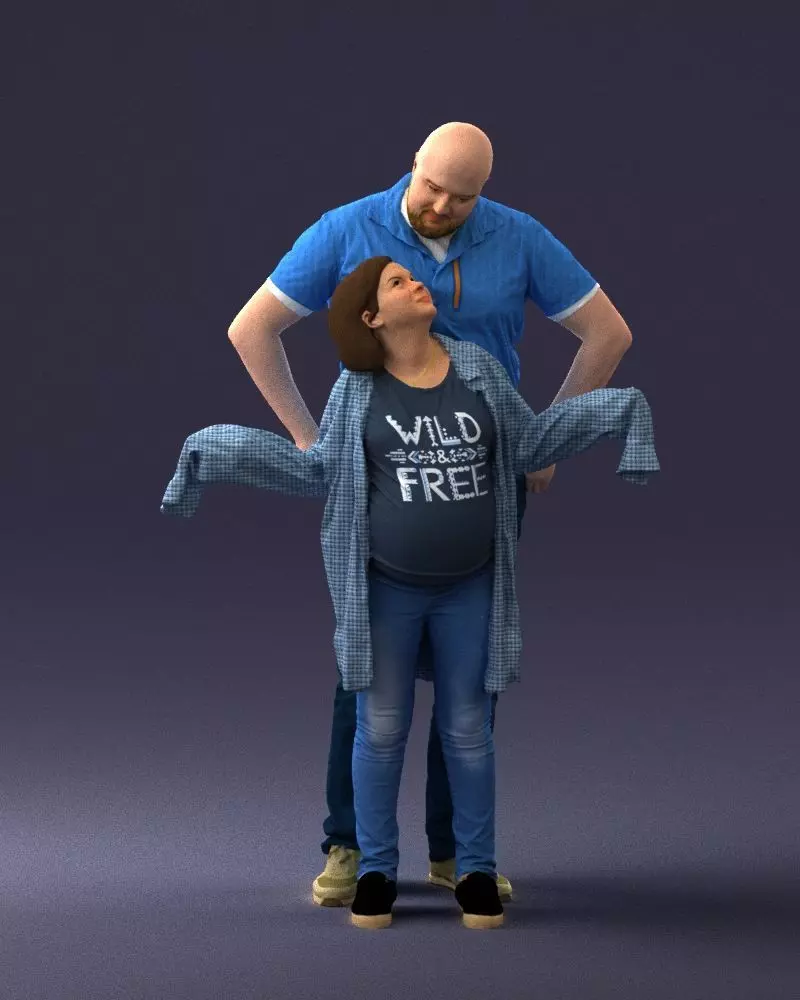 000091 Couple in Blue Polo and Open Plaid Shirt 1113 3D print model
