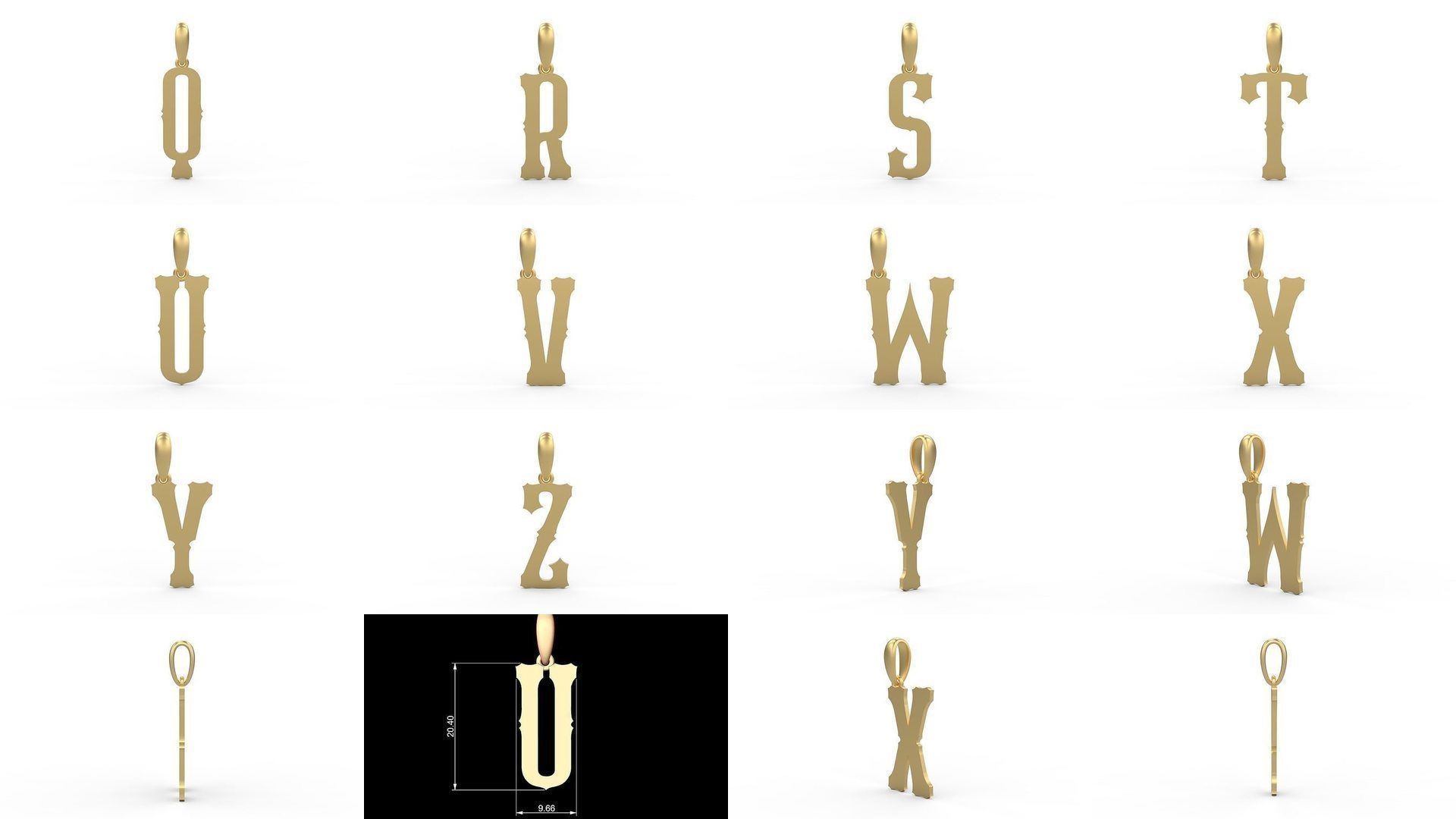 Initial Letters Pendant Alphabets Homeplate 3D Model Collection_1