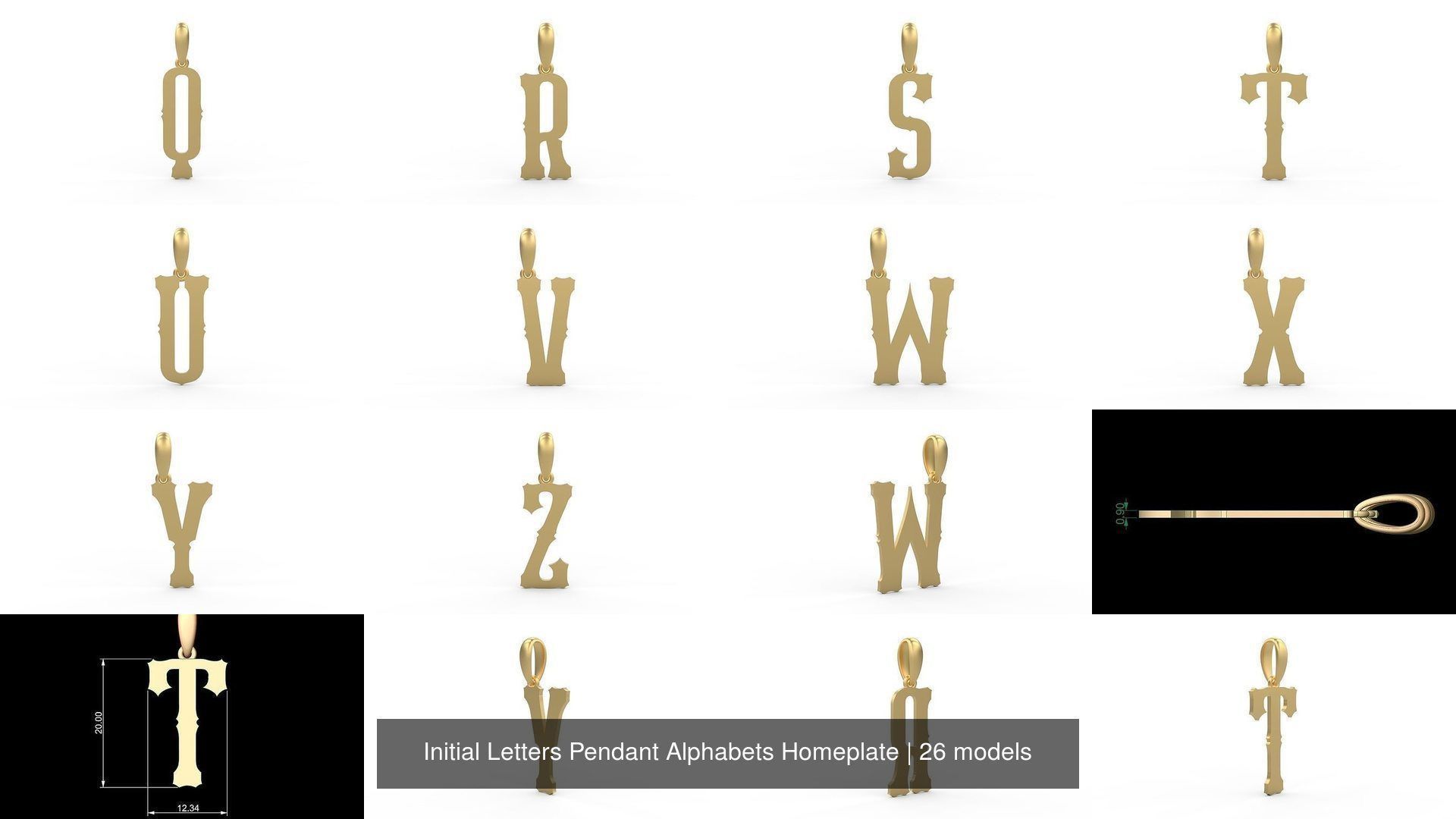 Initial Letters Pendant Alphabets Homeplate 3D Model Collection_2