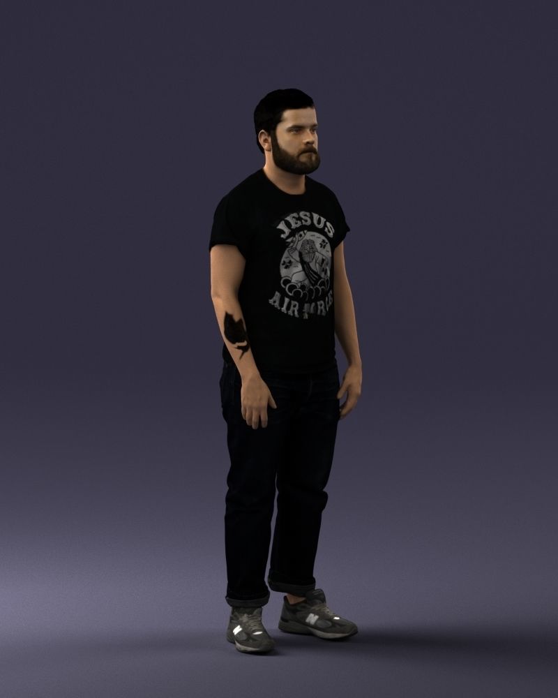 000127 Bearded Man in Graphic TShirt 0521 3D model_18