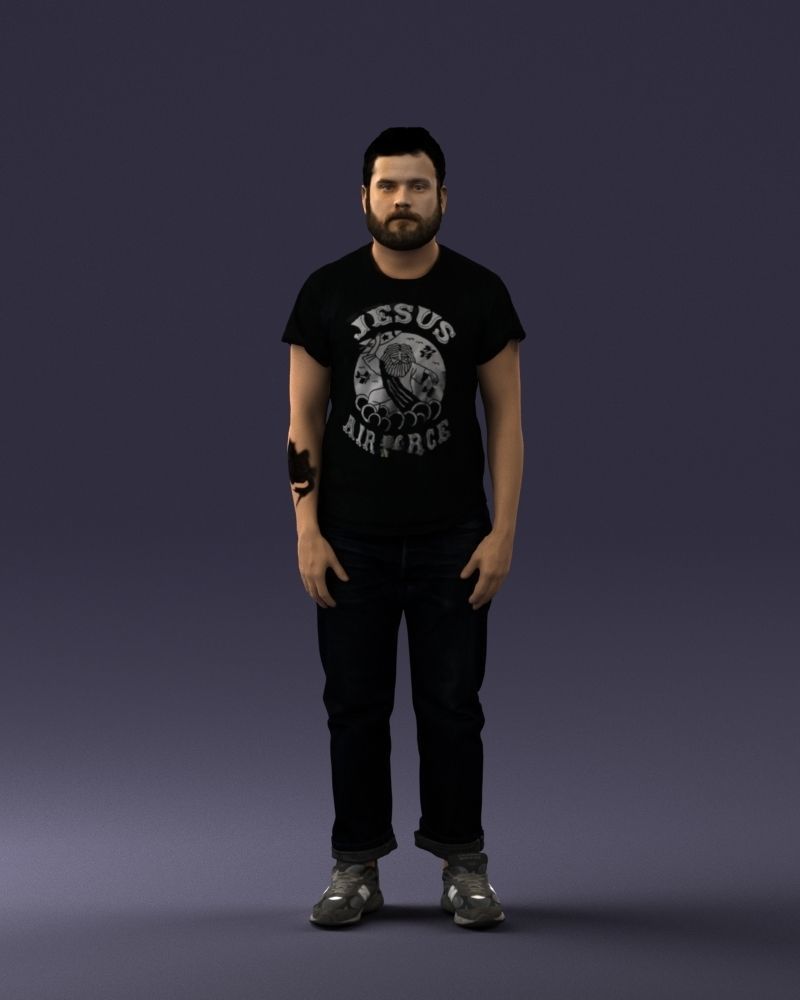 000127 Bearded Man in Graphic TShirt 0521 3D model_87