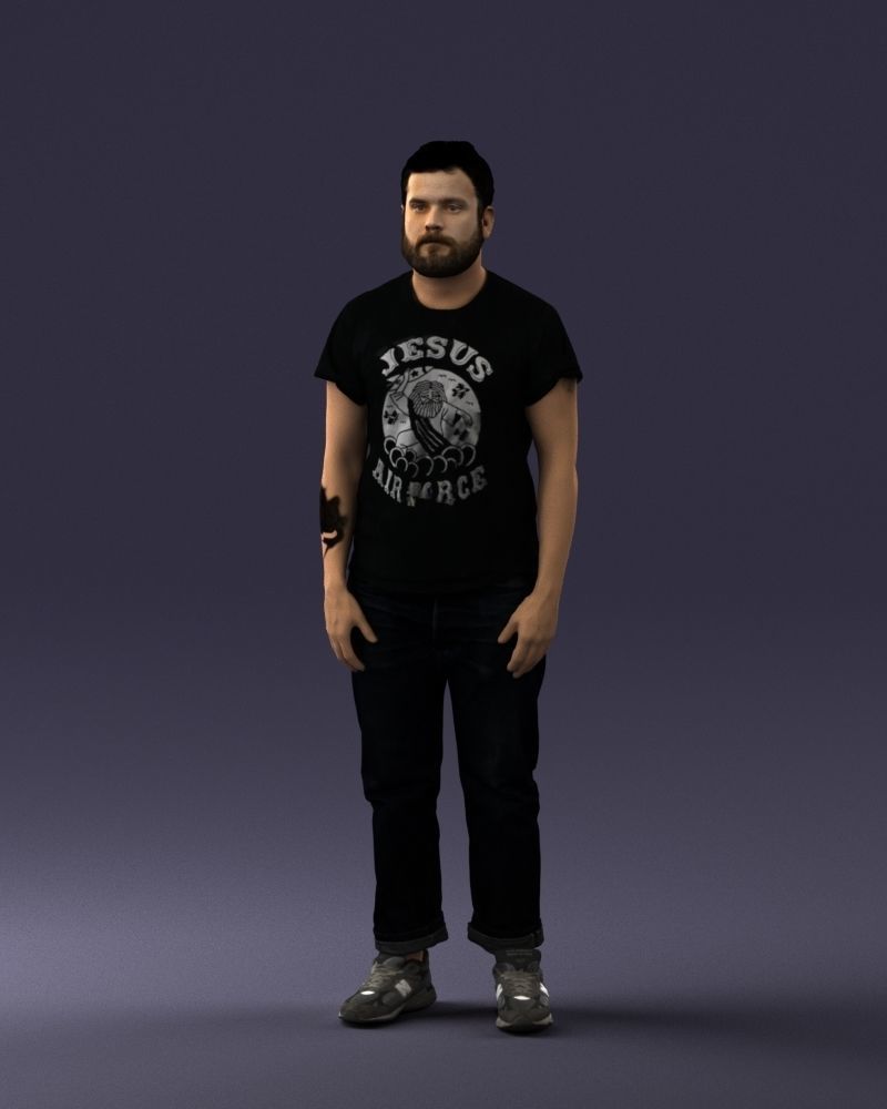 000127 Bearded Man in Graphic TShirt 0521 3D model_78