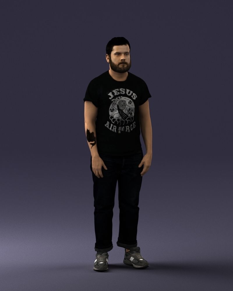 000127 Bearded Man in Graphic TShirt 0521 3D model_12