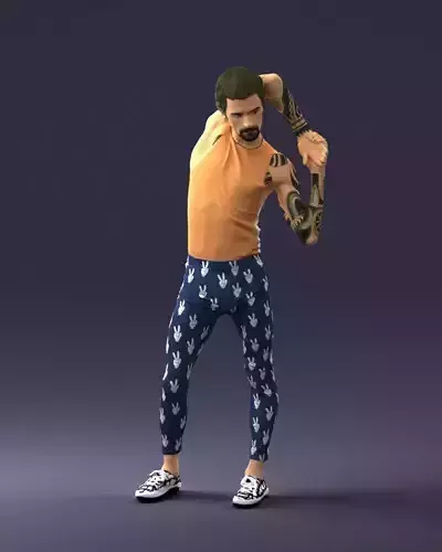 000693 Stretching Tattooed Athlete 3D Scan