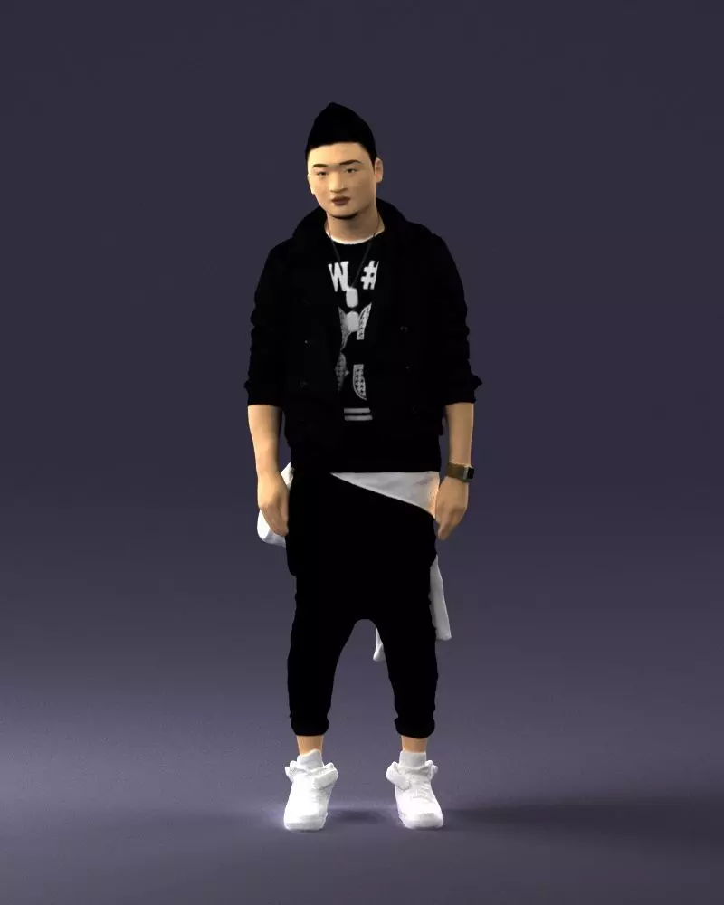 000541 Man in Dark Jacket Graphic Top and Loose Trousers 3D model