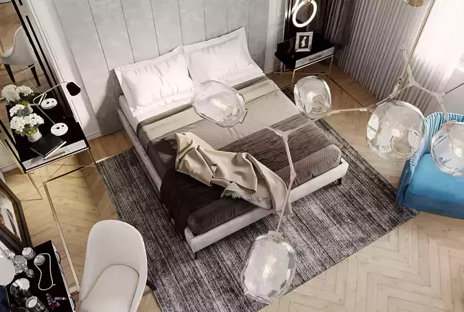 Contemporary Bedroom Interior 3ds Max  Coronarender