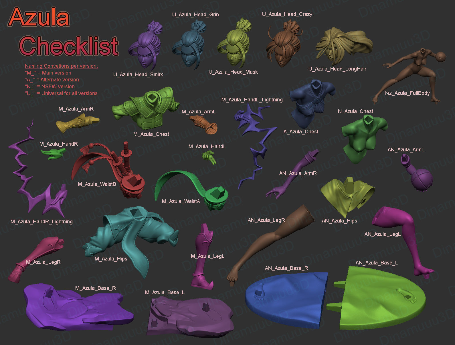 Azula Multi Versions SFW NSFW STL 3D Print Model 3D print model_9