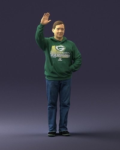 Man with a raised hand in green jacket 0235 3D Print Ready 3D print model