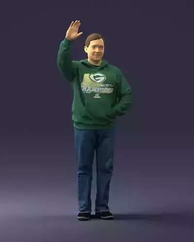 Man with a raised hand in green jacket 0235 3D Print Ready