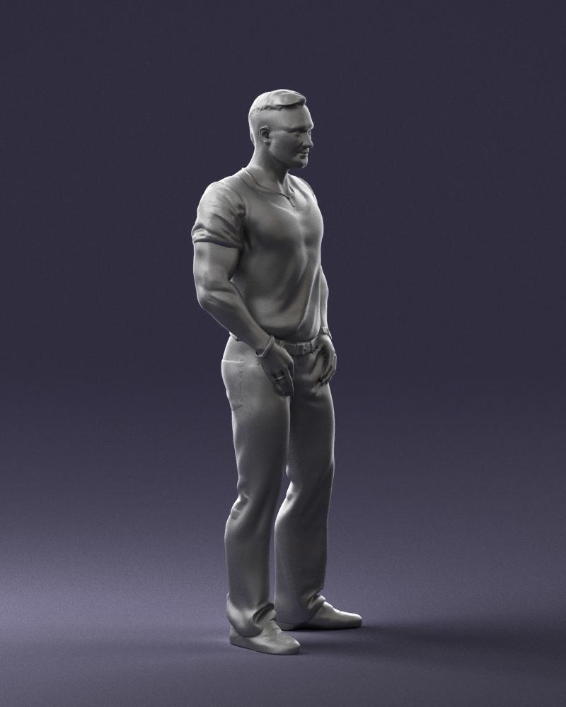 Strong man in a blue t-shirt and jeans 0090 3D Print Ready 3D print model_10