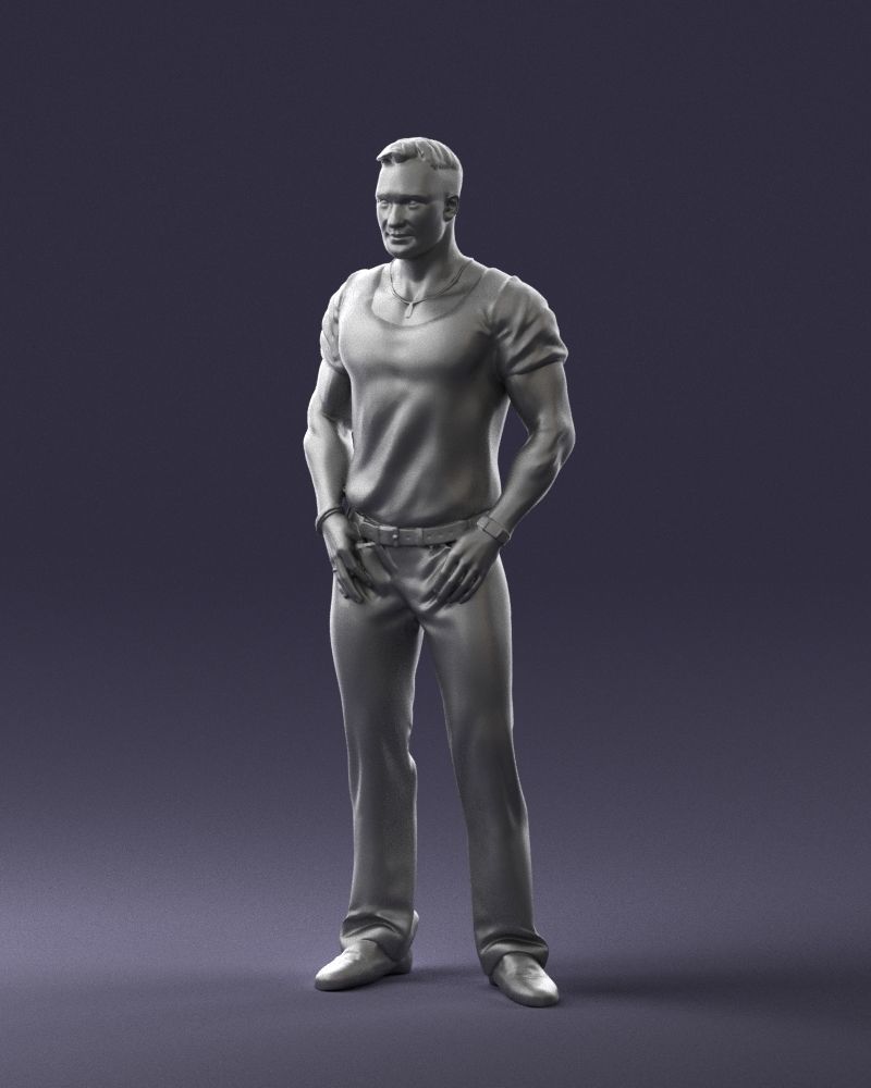 Strong man in a blue t-shirt and jeans 0090 3D Print Ready 3D print model_31