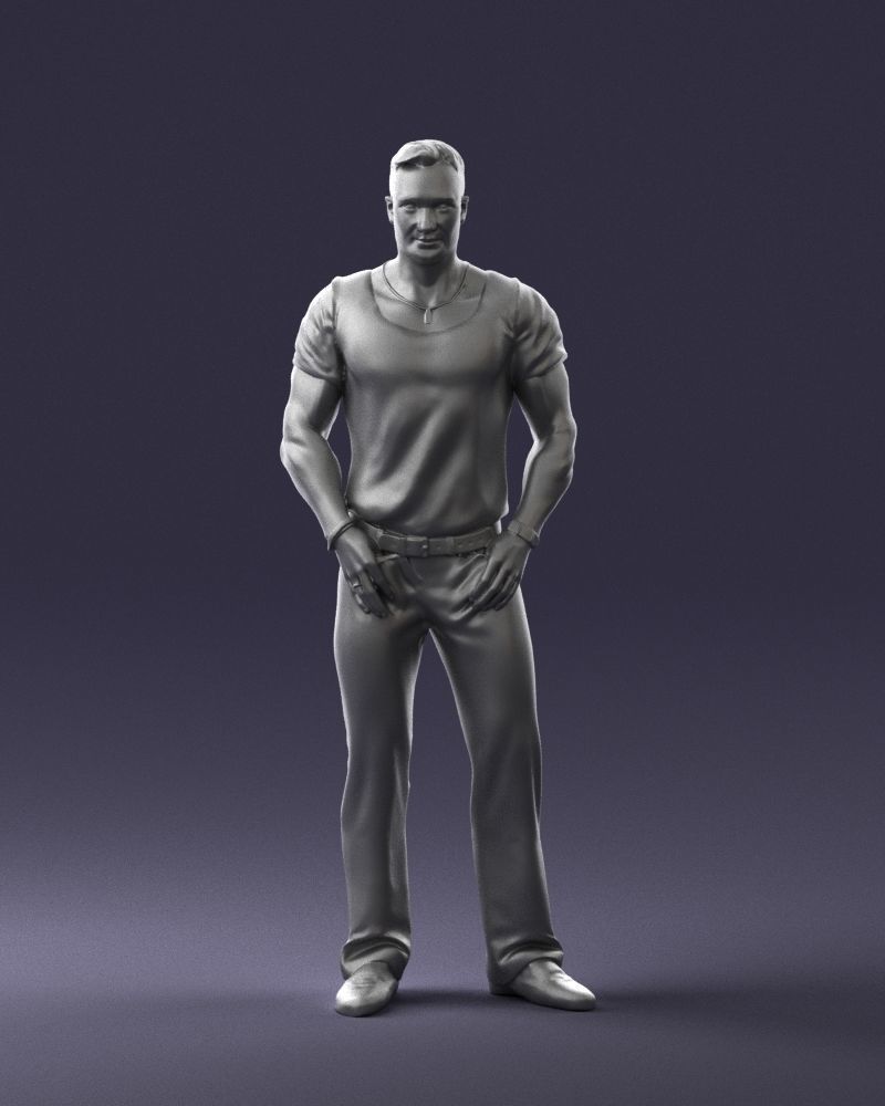 Strong man in a blue t-shirt and jeans 0090 3D Print Ready 3D print model_37