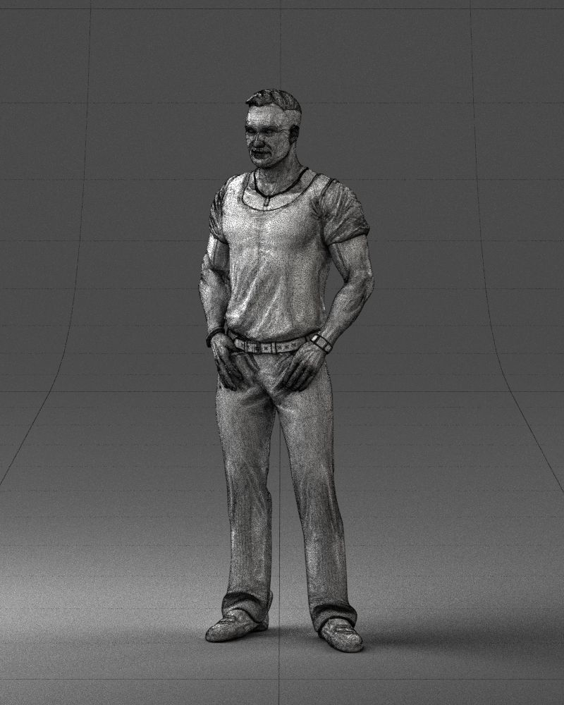 Strong man in a blue t-shirt and jeans 0090 3D Print Ready 3D print model_32