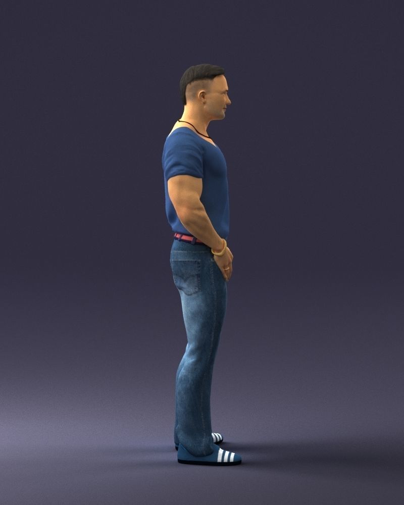 Strong man in a blue t-shirt and jeans 0090 3D Print Ready 3D print model_12