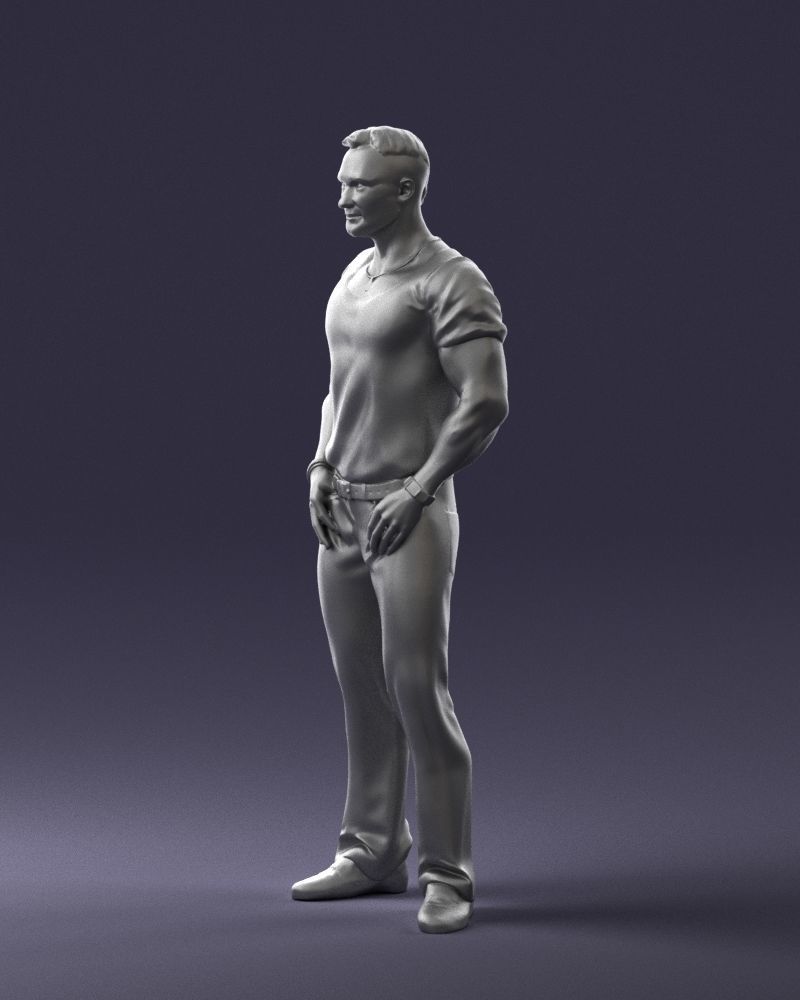 Strong man in a blue t-shirt and jeans 0090 3D Print Ready 3D print model_28