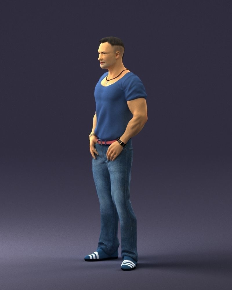 Strong man in a blue t-shirt and jeans 0090 3D Print Ready 3D print model_27