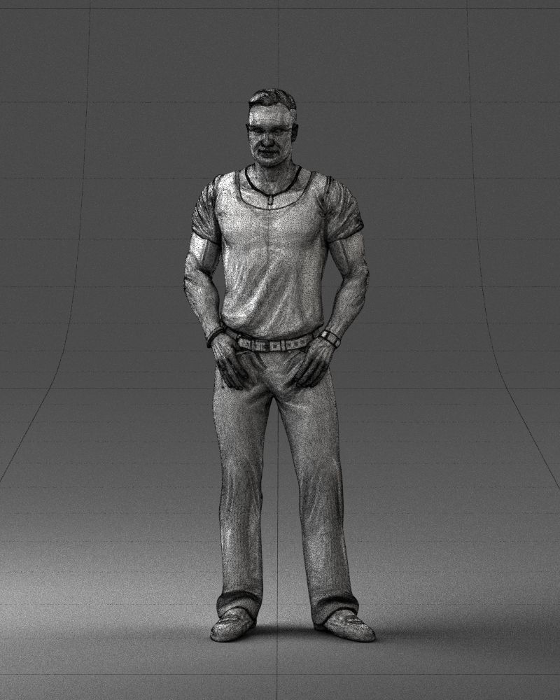 Strong man in a blue t-shirt and jeans 0090 3D Print Ready 3D print model_35