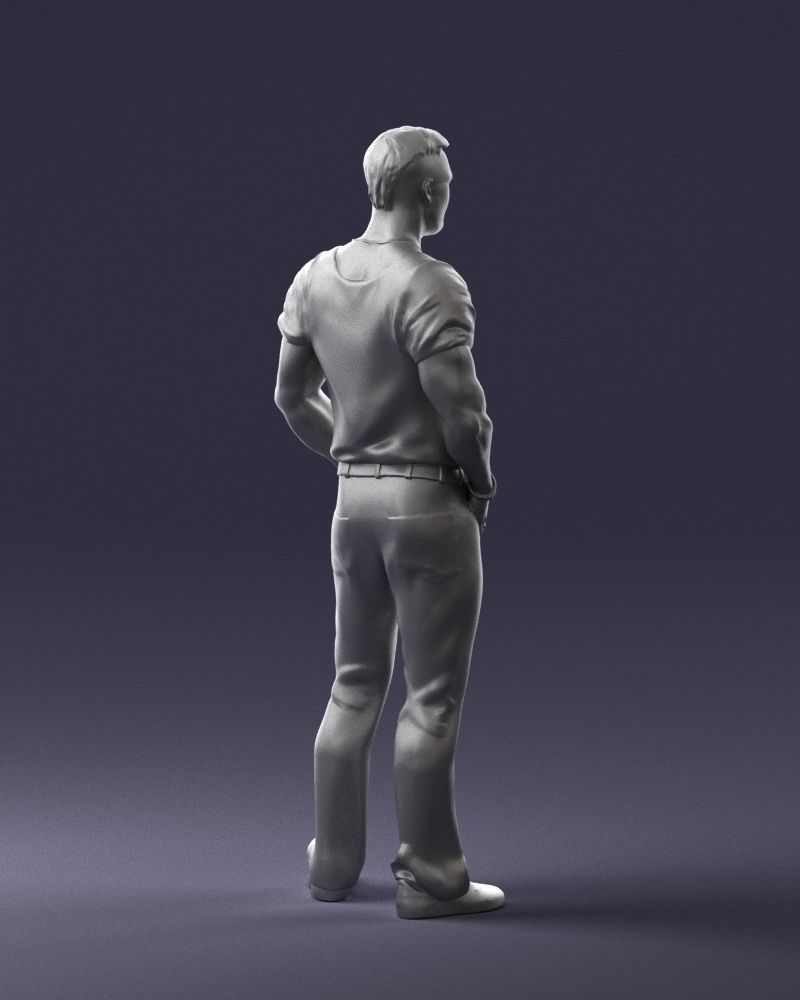Strong man in a blue t-shirt and jeans 0090 3D Print Ready 3D print model_16