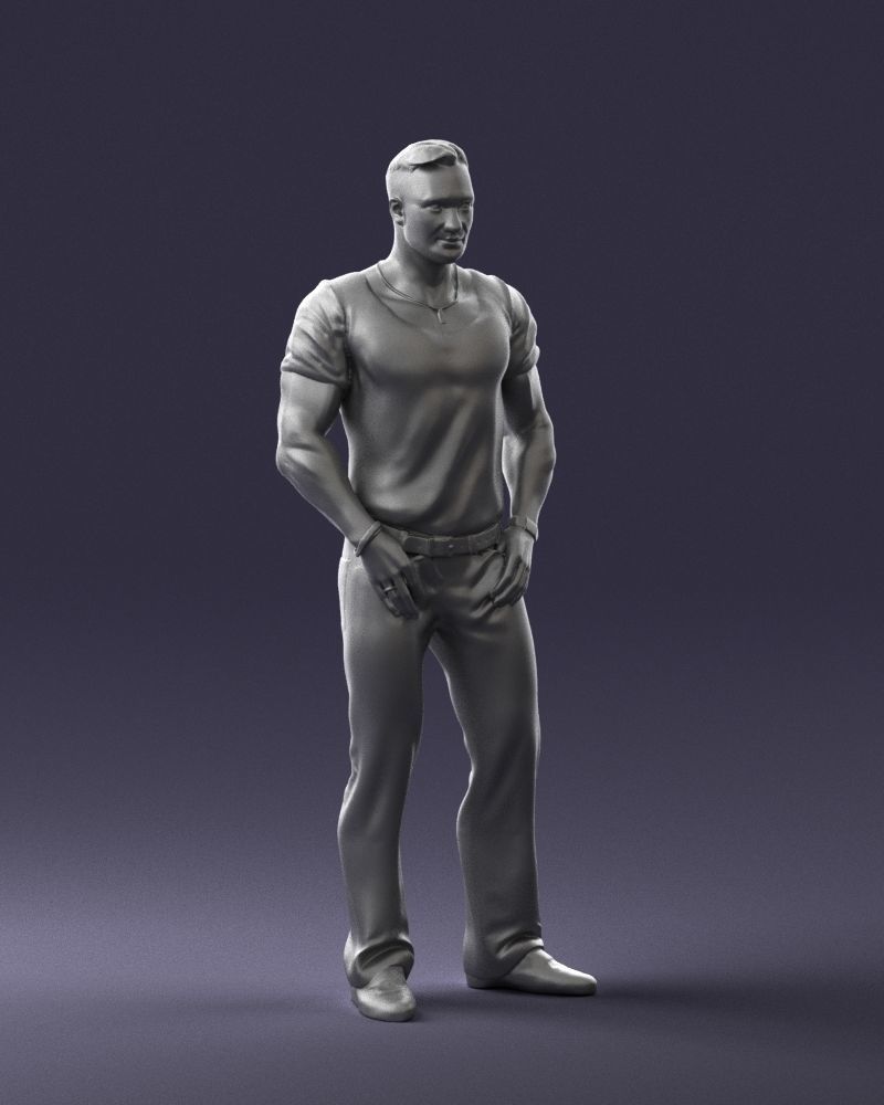 Strong man in a blue t-shirt and jeans 0090 3D Print Ready 3D print model_7