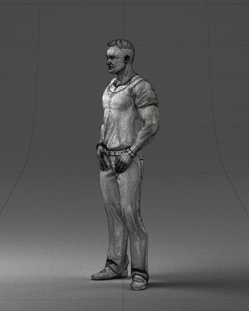 Strong man in a blue t-shirt and jeans 0090 3D Print Ready 3D print model_29