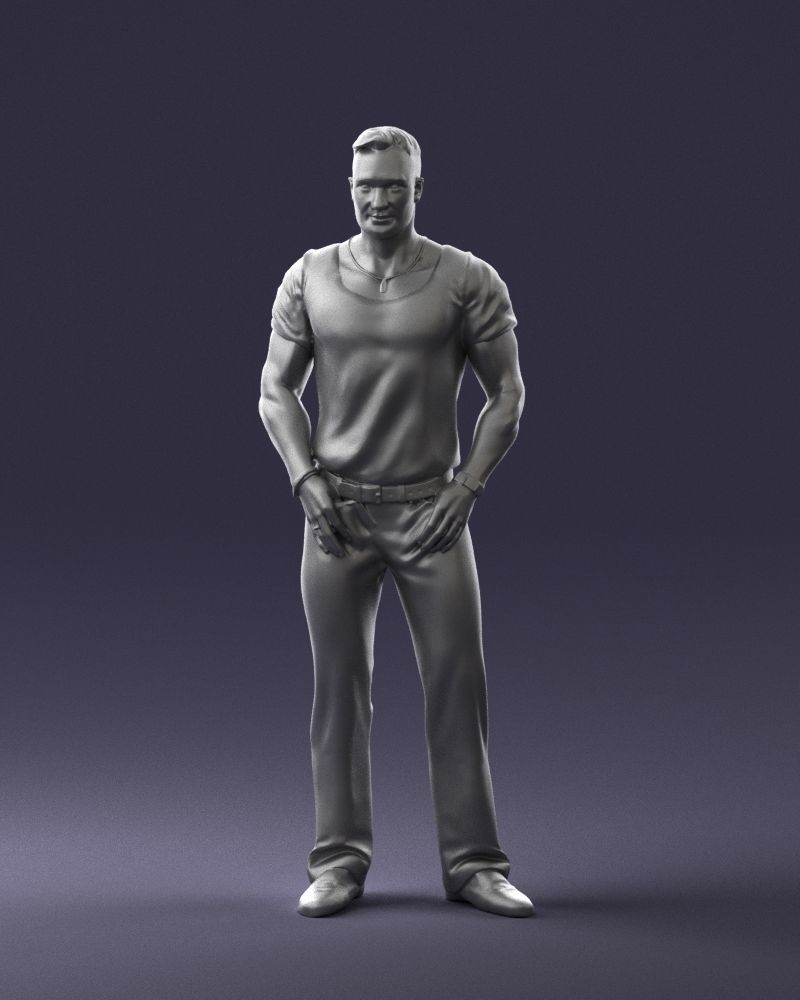 Strong man in a blue t-shirt and jeans 0090 3D Print Ready 3D print model_34