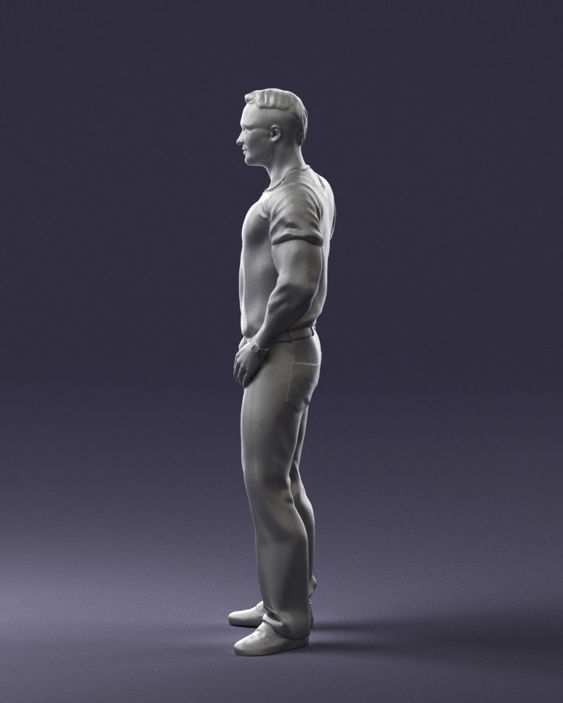 Strong man in a blue t-shirt and jeans 0090 3D Print Ready 3D print model_25
