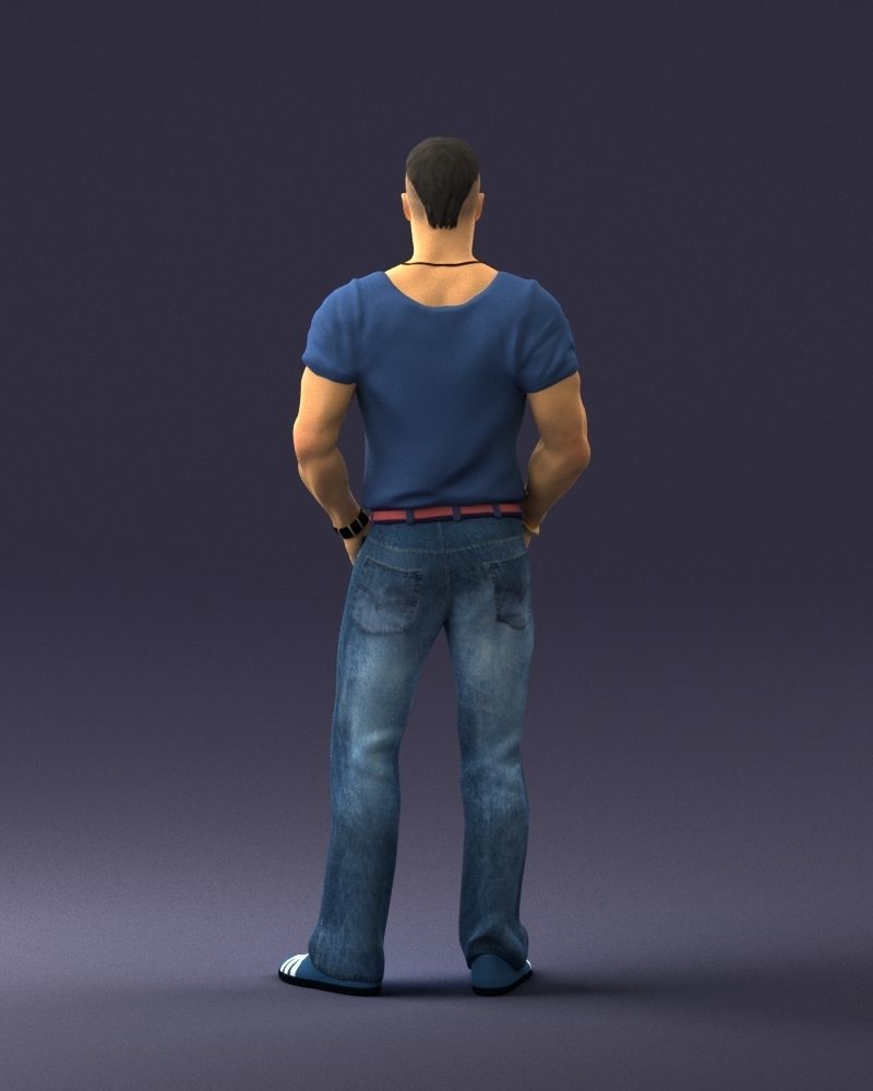 Strong man in a blue t-shirt and jeans 0090 3D Print Ready 3D print model_18