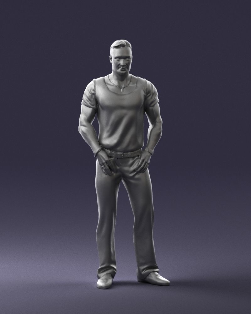 Strong man in a blue t-shirt and jeans 0090 3D Print Ready 3D print model_4