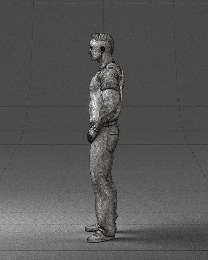 Strong man in a blue t-shirt and jeans 0090 3D Print Ready 3D print model_26