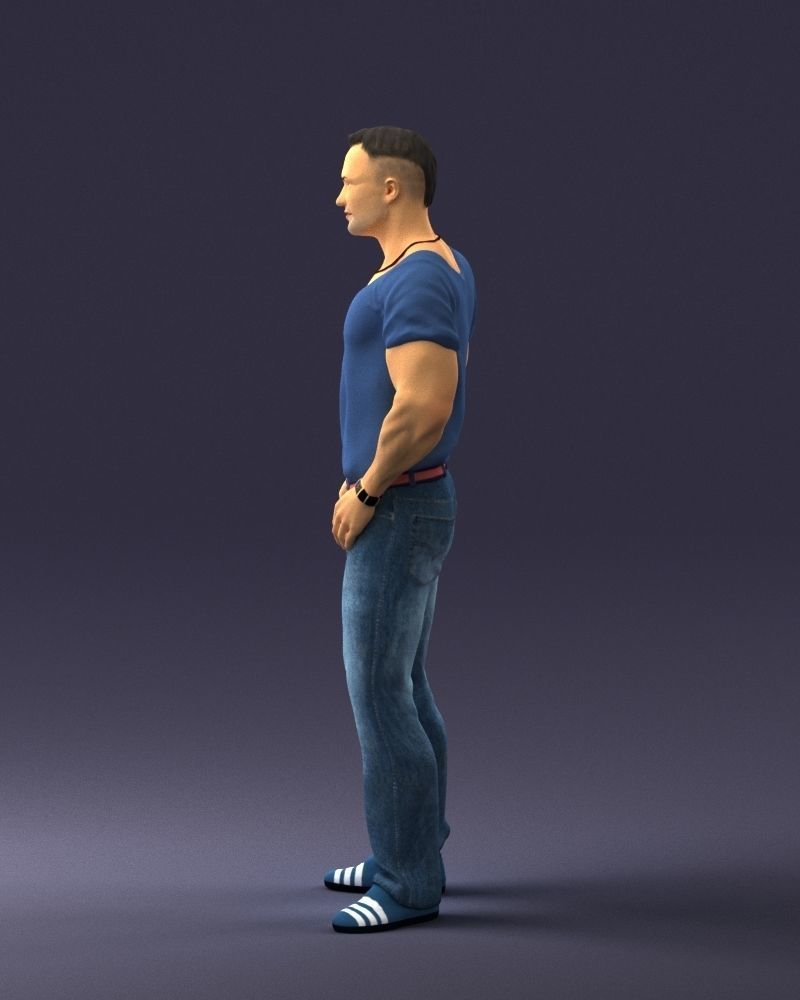 Strong man in a blue t-shirt and jeans 0090 3D Print Ready 3D print model_24