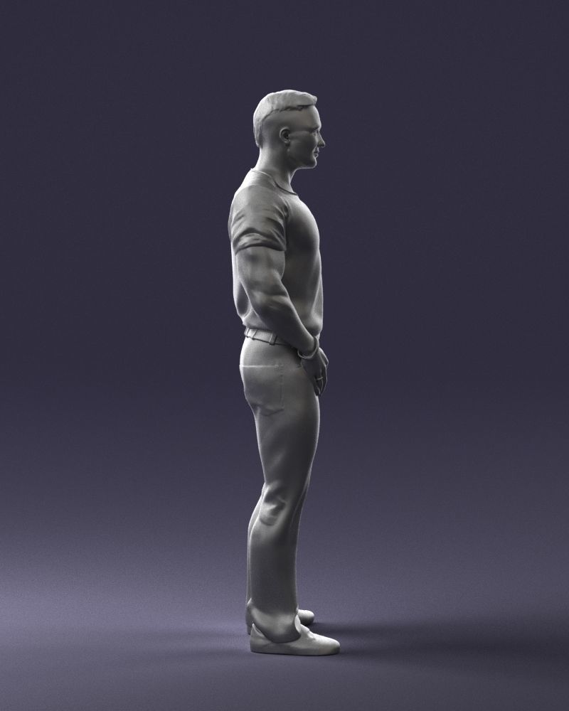 Strong man in a blue t-shirt and jeans 0090 3D Print Ready 3D print model_13