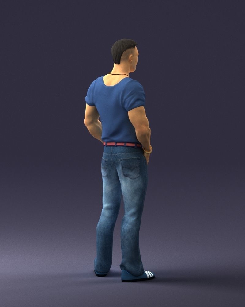 Strong man in a blue t-shirt and jeans 0090 3D Print Ready 3D print model_15