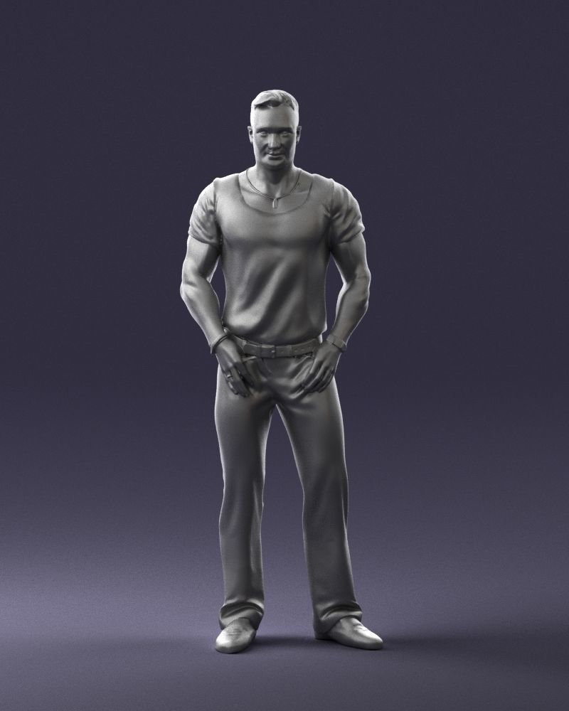 Strong man in a blue t-shirt and jeans 0090 3D Print Ready 3D print model_1