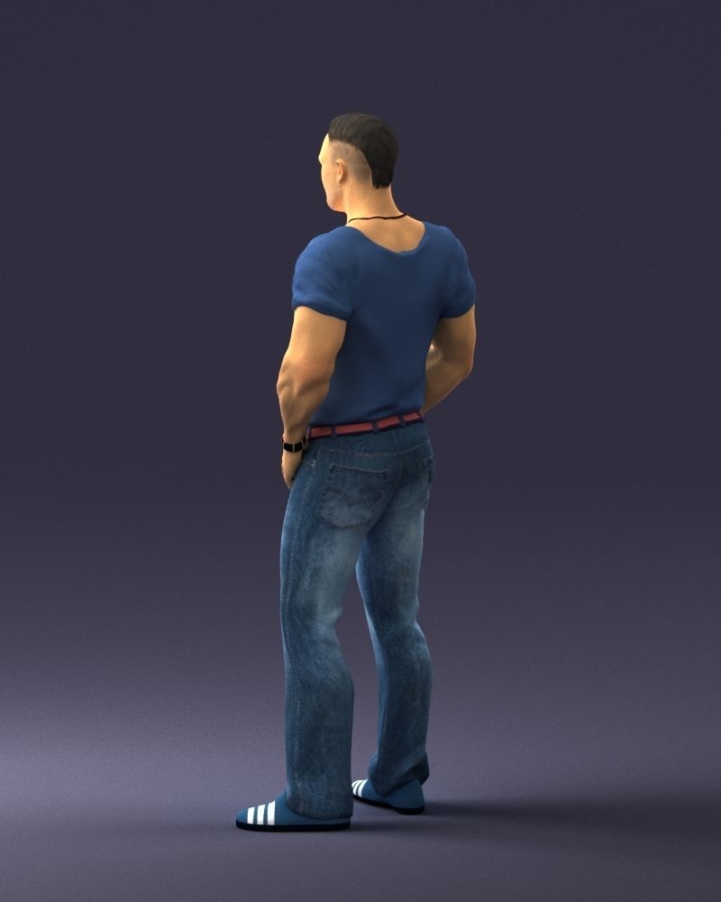 Strong man in a blue t-shirt and jeans 0090 3D Print Ready 3D print model_21