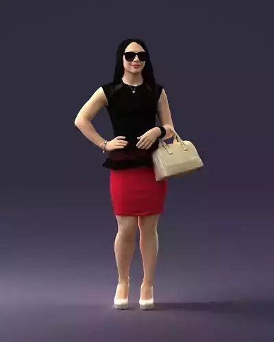 Glamorous brunette in red skirt with bag 0247