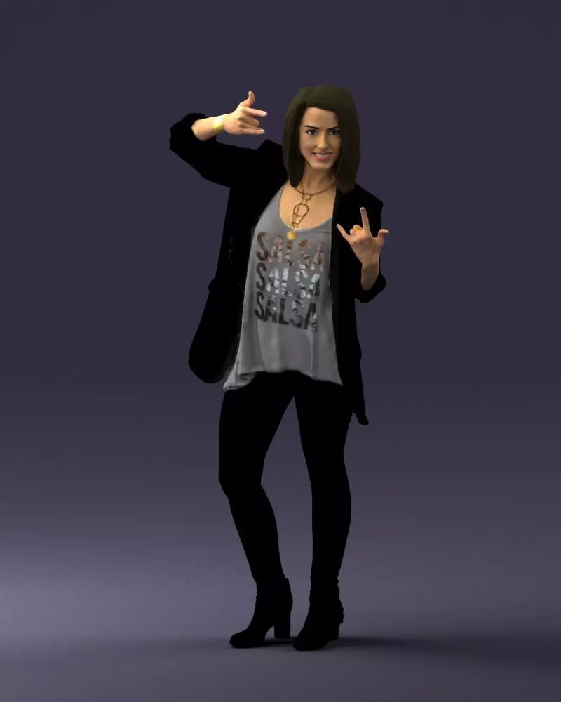 Woman in a black jacket and leggings 0253 3D model_0