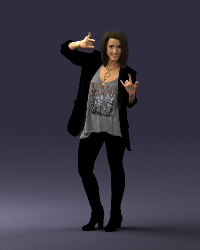 Woman in a black jacket and leggings 0253 3D model_36