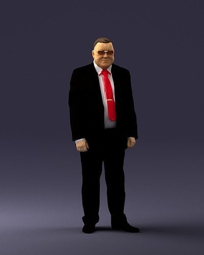 Grandfather in black suit with red tie 0372 3D model