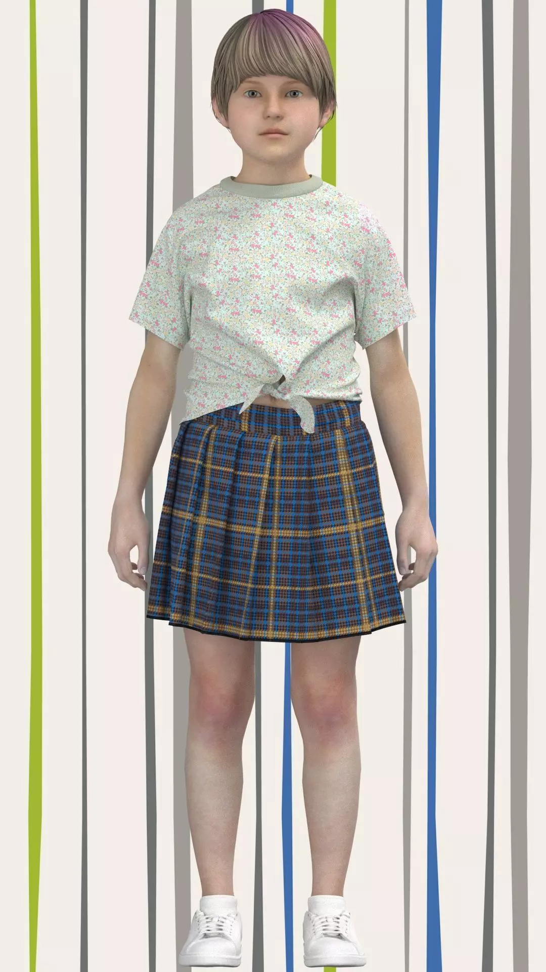 Kid Girls Check Skirt and t-shirt Low-poly 3D model